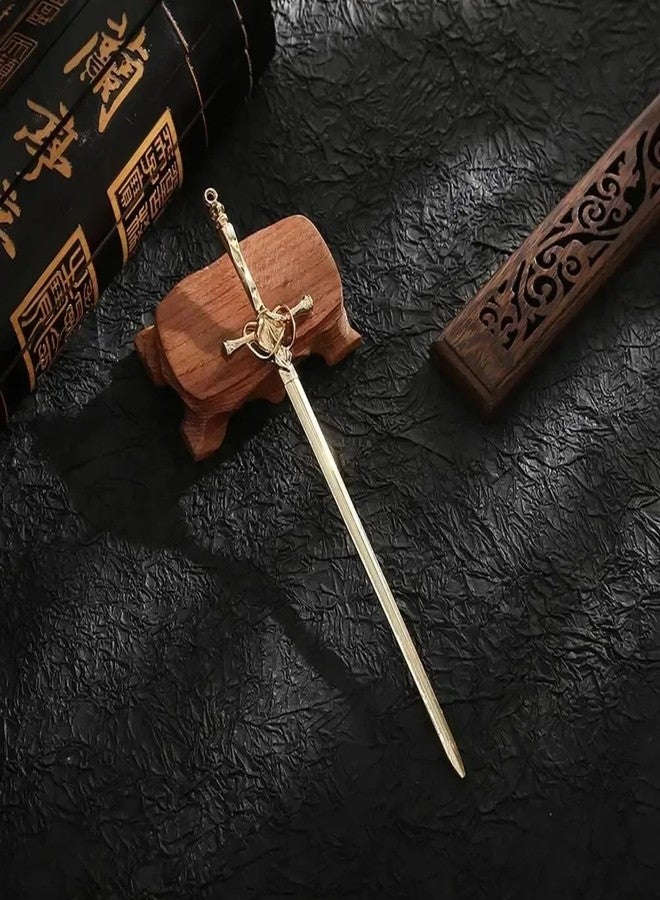 LINYUEARUI 2PCS Hair Sticks for Buns,Hair Chopsticks,Sword Hair Pin,for Vintage Hair,Renaissance Chinese Hair Accessories,Metal Sword Hair Pins,Ancient Style Sword Hair Chopstick LINYUEARUI-Gold&Silver - Image 4